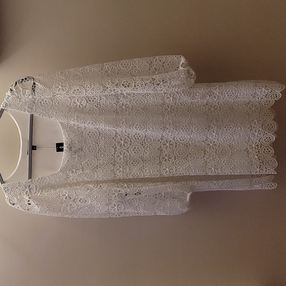 NWT Express White Crochet Mixed Lace Babydoll Dress - Size Large
